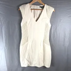 グラシア GRACIA ワンピース ミニワンピース ノースリーブ Vネック メッシュ編み 裏地付き タグ付き 肩パッド 白 クリーム色系 Mサイズ 2025032100083