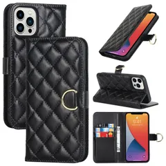 【数量限定】pro ケース ケース iphone 13 pro pro ケース iphone13 手帳型 カード収納 リング いphone13 チェック柄 レザー Ｈａｖａｙａ 耐衝撃 マグネット(6.1インチ対応)-ブラック