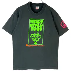 90sUSA製フルーツオブザルームFruit of the loom半袖Tシャツ袖シングルステッチ両面プリント袖プリントHEART BYPASSアメリカ心臓協会バイクBIKEモーターサイクル黒ブラック緑グリーンvintageヴィンテージ40621