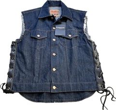 新品タグ付き】KADOYA カドヤ デニムベスト レザー切り替え 5L