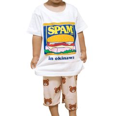 spam  tシャツ キッズ ホワイト コットン 半袖 白 男女兼用 スパム シャツ 沖縄 お土産  バーガー 缶 平面缶