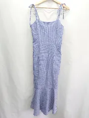 ◇ one after another NICE CLAUP ギンガムチェック ロング丈 キャミソールワンピース サイズF ブルー系 レディース E  【1407180048935】