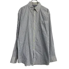 TOMMY HILFIGER 長袖 ストライプシャツ L ホワイト ブルー トミーヒルフィガー ボタンダウン カジュアル 古着卸 アメリカ仕入 a702-5707のサムネイル