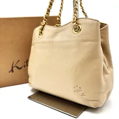 【良品】 Kitamura キタムラ チェーンウォレット ハンドバッグ パーティバッグ チェーン がまぐち コインケースレザー 革 ベージュ 肌色 ロゴ型押し ゴールド金具