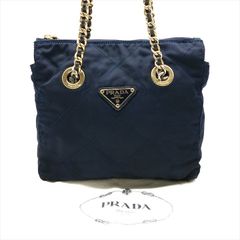 良品 PRADA プラダ テスート ナイロン チェーン ミニ キルティング ショルダー バッグ ネイビー かばん 鞄 カバン 斜め掛け k3980