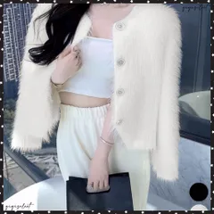  シャギーニットカーディガンふわふわ秋冬服 レディース 大人可愛い フェザーヤーンカーディガン フェイクファーニットジャケットきれいめニット羽織 長袖ライトアウター ファージャケット秋 ショート丈カーディ 大人上品トップス黒