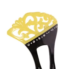 かんざし バチ型 髪飾り 成人式 振袖 前撮り 袴 留袖 訪問着 色無地 べっ甲風 黒 唐草 透かし柄 ラインストーン おしゃれ かわ No.9-4233