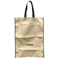 ジルサンダー JIL SANDER トートバッグ フラットショッパー ミディアム キャンバス ロゴ ベージュ 黒 ブラックのサムネイル