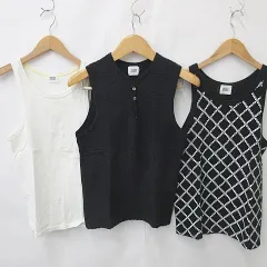 タケオキクチ TAKEO KIKUCHI カットソー 3枚セット タンクトップ ヘンリーネック クルーネック 無地 スカル チェック柄 黒 白 ブラック ホワイト 2のサムネイル