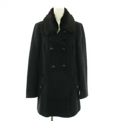 バーバリーブルーレーベル BURBERRY BLUE LABEL ラビットファーコート アウター ミドル 裏地チェック柄 ウール 38 M 黒 ブラック /YTのサムネイル