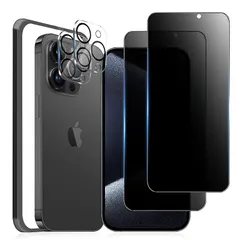 【覗き見防止】 iphone15Pro ガラスフィルム［2枚］カメラフィルム［2枚］iphone15プロ 強化ガラス 液晶保護 横から見えない 【6.1インチ/ガイド枠付き】 1