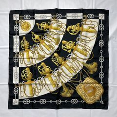 2505-113｜美品｜エルメス カレ 90 スカーフ ブラック マルチカラー