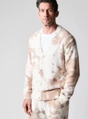 未使用 1piu1uguale3 ウノピゥウ 6 ホワイト×ブラウン TIE DYE KNIT  CARDIGAN　タイダイニのサムネイル