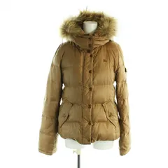 バーバリーブルーレーベル BURBERRY BLUE LABEL ダウンジャケット ナイロン ジップアップ フード 長袖 総裏地 ロゴ 刺繍 40 M 茶 ブラウン E1F36-249-40 ■GY17 /MQ