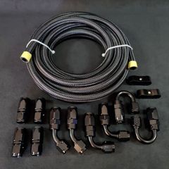 オイルクーラー メッシュホースセット AN6 5m フィッティング 10個 黒 ナイロン 燃料パイプ 接手ホース オイルホース