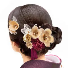 【人気商品】水引細工 髪留め 飾り 髪 高級造花 着物 着物 結婚式 ヘアアクセサリー 和装 七五三 振袖 3カラー 浴衣 花 卒業式 (赤紫 袴 2点セット 成人式 ×白金) 髪飾り [OTAKUMARKET]