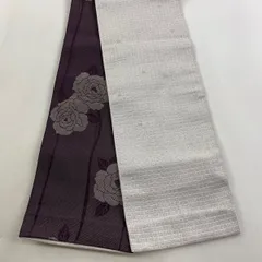 【美品】半幅帯 優品 格子 金銀糸 灰茶 化繊 【中古】