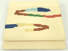 平和屋着物●爪掻き本綴れ　八寸名古屋帯　抽象文様　丁子色　金糸　正絹　逸品　DAAU6966ob