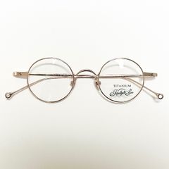 処分価格 未使用・新品】イタリア社 小振り 丸メガネ ローズゴールド チタン素材 / 純正ケース他付属付