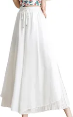 Elixio エリクシオ レディース パンツ ワイドパンツ ガウチョパンツ フレア ゆったり 薄手 きれいめ 夏 春 秋 オフィス デート 大きいサイズ フレアパンツ シフォン 通勤 春夏(ホワイト,  L)