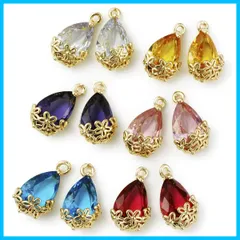 【最短発送】クリア パーツ アクセサリー ローズ ピアス ペンダント 花座 ピンク カン付き ガラスストーン チャーム 6色12個セット しずく ラインストーン