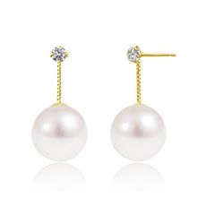 [シアーズ] ピアス  K18  アコヤ真珠 7.0～8.0mm 天然ダイヤモンド 0.08ct 揺れる se56-0009-c-yg