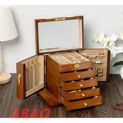 ☆木製 ジュエリーボックス 高級感 宝石箱 収納 鏡付き 5段収納 大容量 指輪 保管 携帯 小物入れ ジュエリーケース