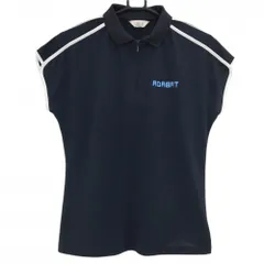 【超美品】アダバット 半袖ポロシャツ ネイビー×白 袖ライン ロゴプリント ハーフジップ  レディース 42(XL) ゴルフウェア adabat