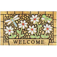 43*76cm_トンボと花 CHICHIC 玄関マット 屋外 泥落とし おしゃれ マット 約43×76cm FLOWER01