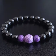 モリオン・チャロアイト・8mm・3連・(親玉10mm)【モリオン最高品質・鑑別済み】ブレスレット