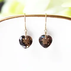 ハートカットスモーキークォーツのサージカルステンレスピアス　～Lucien