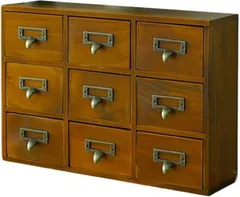 Asdays 引き出し 収納 小物 卓上チェスト 多機能 家具 アンティーク 棚 木製 小物入れ おしゃれ 薬箪笥風(ブラウン,  3列9個セット)