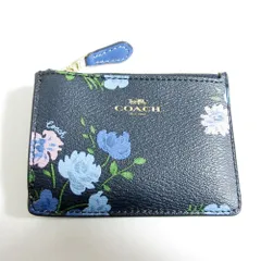 美品 COACH コーチ フラワープリント コインケース 小銭入れ キーリング付き F73349 ネイビー レディース 古着 中古 USED