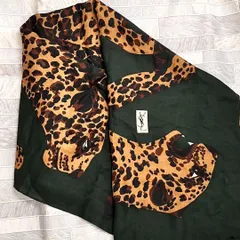 イヴサンローラン　大判　ストール　豹　レオパード　ブラック　ウール　絹　C35 良品】Yves Saint Laurent イヴ サンローラン ヒョウ柄