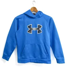 アンダーアーマー パーカー トップス プルオーバー スウェット 裏起毛 キッズ 男の子用 YLGサイズ ブルー UNDER ARMOUR 【中古】