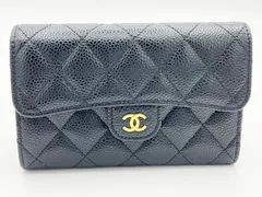 CHANEL シャネル マトラッセ ミディアム クラシックフラップ 3つ折り 財布 グレイドカーフスキン キャビアスキン ブラック ゴールド金具 ランダム AP0232 美品