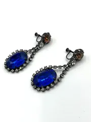 イヤリング 両耳 ブルー系 カラーストーン ラインストーン レディースアクセサリー W2.5 H6.2