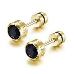 【即納】YEENKE ピアス メンズ シンプル メンズピアス ゴールド 黒い石 サージカルステンレス スタッドピアス つけっぱなし ネジ式 ジュエリー 男女兼用 両耳用 キャッチ 人気 おしゃれ プレゼント レディース ファーストピアス ブラック 2個セット