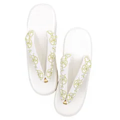 草履 振袖用 厚底 ハイヒール草履 フリーサイズ 女性用草履 白地 オフホワイト 金 ゴールド 刺繍 合成皮革 レディース 箱入り No.10-6120