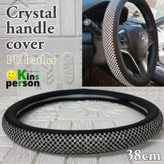 新品 車用 ステアリングカバー クリスタル ラインストーン PUレザーハンドルカバー モノトーン