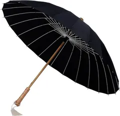 MTP & Style 和傘 和風 軽い 24本骨 晴れ 雨 兼用 梅雨 対策 木製 手元 長傘 紳士傘 雨傘 番傘 撥水 耐風 グラスファイバー(ブラック)