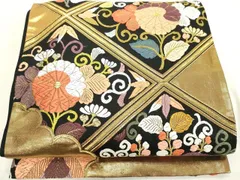 平和屋着物◎六通柄袋帯　唐織　天井花唐草文　黒地　金糸　正絹　逸品　DAAX5334cd