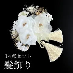 【白 花 髪飾り 14点セット】 成人式 卒業式 結婚式 振袖 袴 訪問着 着物 和装 浴衣 ゆかた 白 ホワイト ゴールド カスミソウ かすみ草 かすみそう Uピン式  花飾り リボンタッセル HCJA167