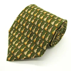 サルヴァトーレフェラガモ ブランド ネクタイ 総柄 動物柄 犬 シルク イタリア製 PO メンズ カーキ Salvatore Ferragamo 【中古】