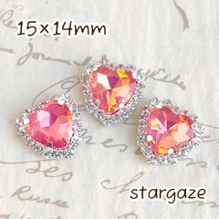 【 3個 】 15×14mm ガラス製 ハート センターパーツ ストーン ビジュー カボション レッドオパール×シルバー