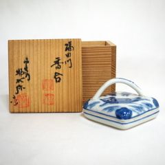 (八月☆特売品)平安 高野昭阿弥作 染付隅田川香合 茶道具【中古】