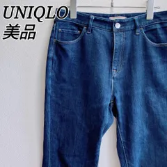 美品✨ ユニクロ UNIQLO デニム ジーンズ HEATTECH ヒートテック ストレート レギュラーフィット ハイライズ ハイウエスト 暖かい 保温素材 伸縮性 濃紺 ダークインディゴ ネイビー 細見え