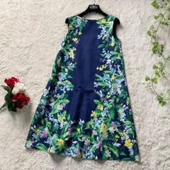 Chesty オリジナルプリント ボタニカル Aライン ワンピース ノースリーブ 紺 チェスティ ひざ丈 近年モデル 0サイズ