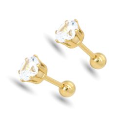 【幅6mm 色：ゴールド】[Adelina Style] 3Aジルコニア 1粒ピアス 6本爪 サージカルステンレス スタッドピアス 金属アレルギー対応 プレゼント