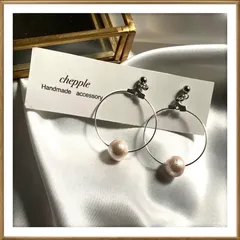 No.539コットンパールハンドメイドピアス　ハンドメイドイヤリング　ピンク